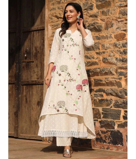 AMIRAS INDIAN ETHNICWEAR 100% Cotton Embroidered A-line Womens Kurti - Off White ( Pack of 1 ) - None