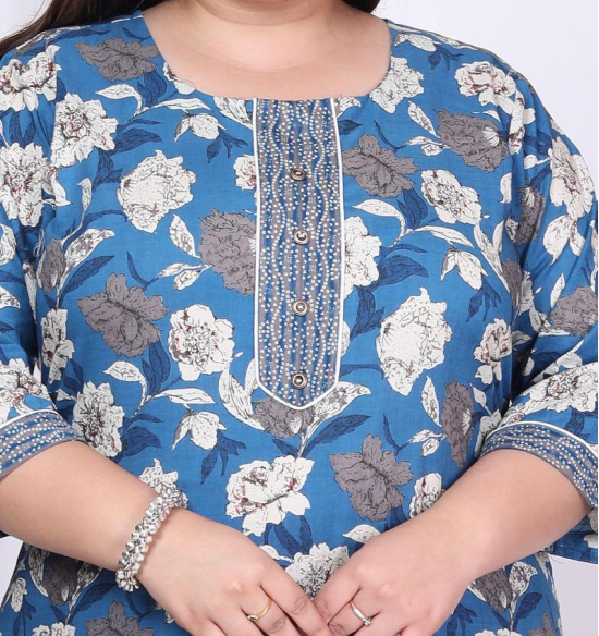 Swasti Cotton Printed Kurti With Palazzo Womens Stitched Salwar Suit - Blue ( Pack of 1 ) - None