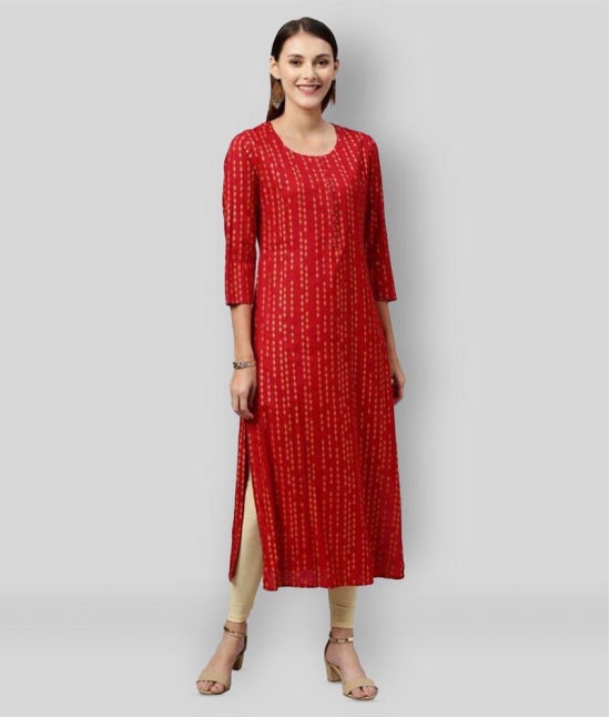 KIPEK - Red Rayon Women's Straight Kurti ( Pack of 1 ) - L