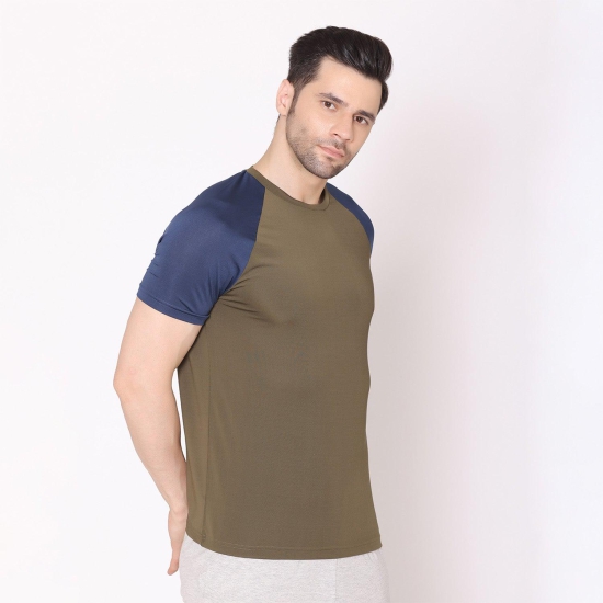 Men's Regular Fit Half Sleeves Sports & Gym T-Shirt - Olive/Airforce Olive/Airforce XL