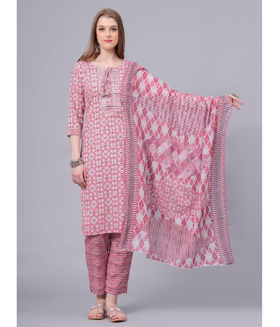 JC4U Cotton Printed Kurti With Pants Womens Stitched Salwar Suit - Pink ( Pack of 1 ) - None