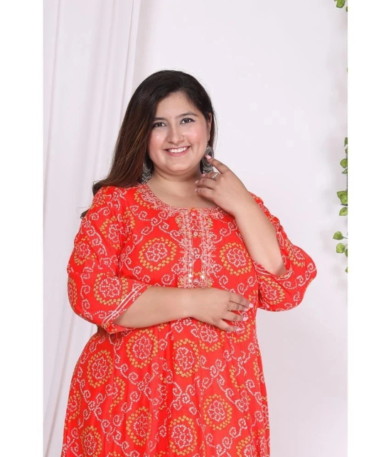 Swasti Cotton Blend Printed Flared Womens Kurti - Orange ( Pack of 1 ) - None