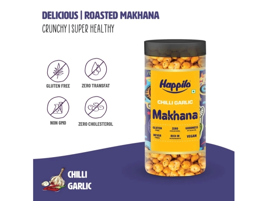 Happilo Makhana Chilli Garlic In Olive Oil Jar 80g