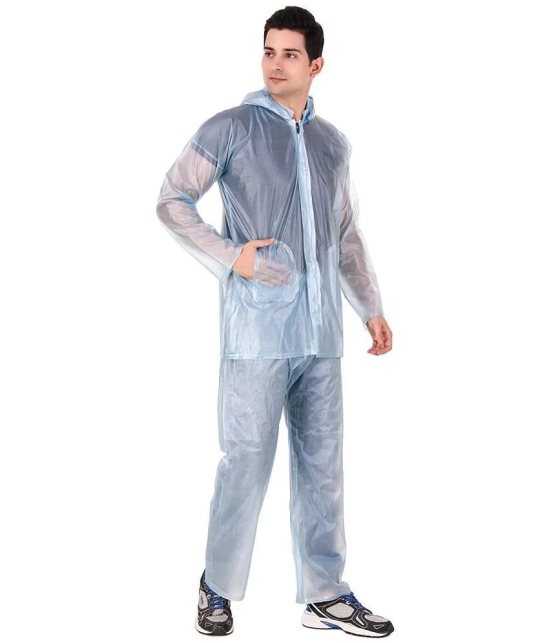 PENYAN PVC Transparent Sky Blue Rain Suit For Man With Cap - Freesize