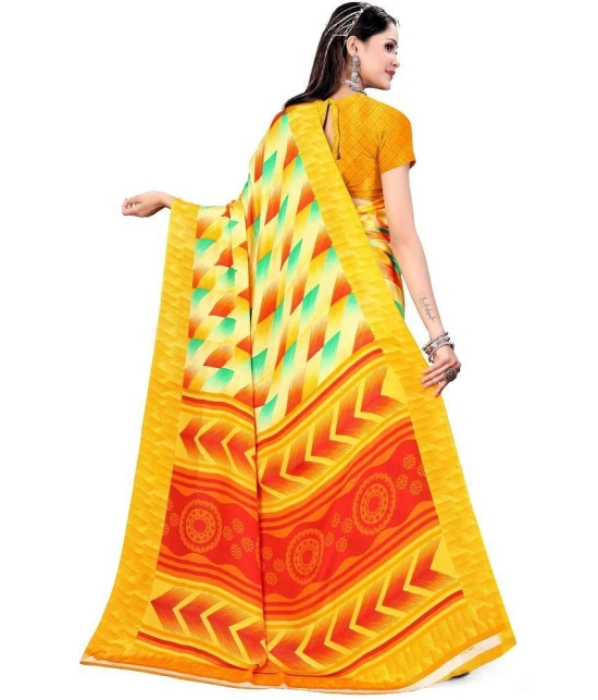 LEELAVATI - Yellow Crepe Saree With Blouse Piece ( Pack of 1 ) - Yellow