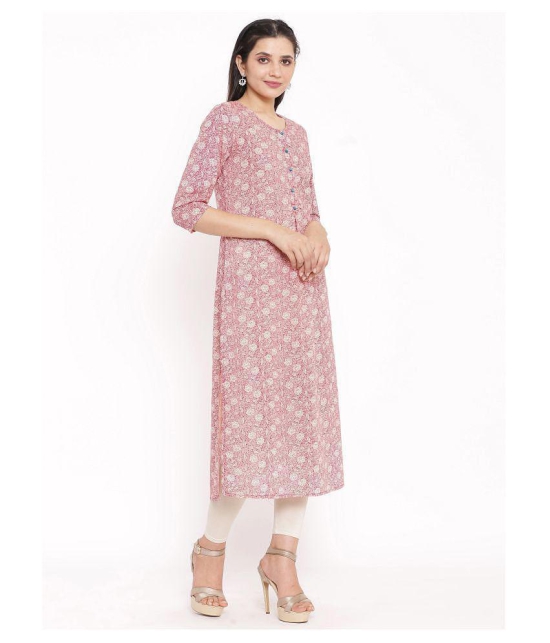 FabbibaPrints Pink Cotton Straight Kurti - S