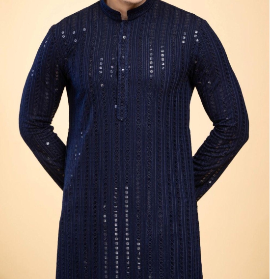 Mens Blue Chikankari Kurta Set