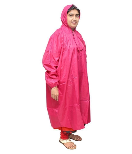 Goodluck Nylon Long Raincoat - Pink - Free Size