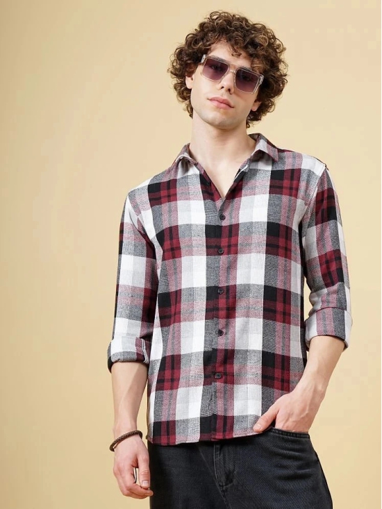 Paul Street Cotton Blend Slim Fit Checks Full Sleeves Mens Casual Shirt - Maroon ( Pack of 1 ) - None