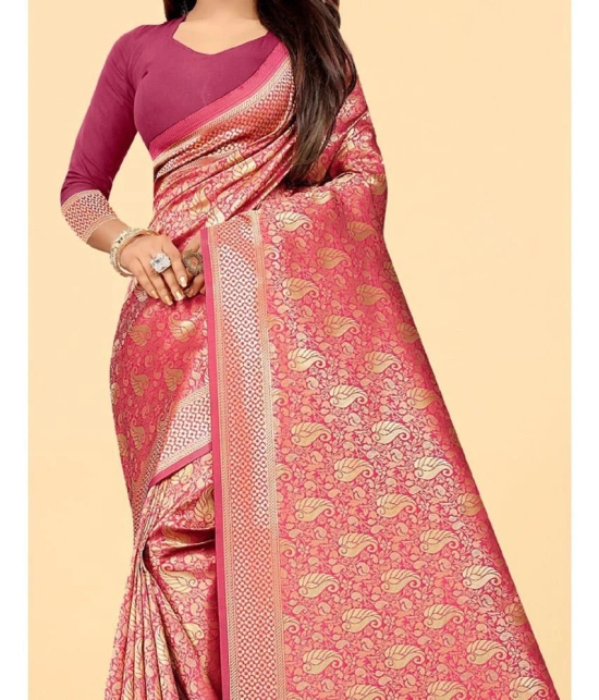 Gazal Fashions - Pink Banarasi Silk Saree With Blouse Piece ( Pack of 1 ) - Pink