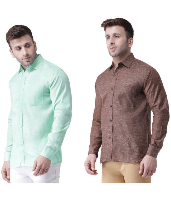 KLOSET By RIAG 100% Cotton Regular Fit Self Design Full Sleeves Men's Casual Shirt - Brown ( Pack of 2 ) - None