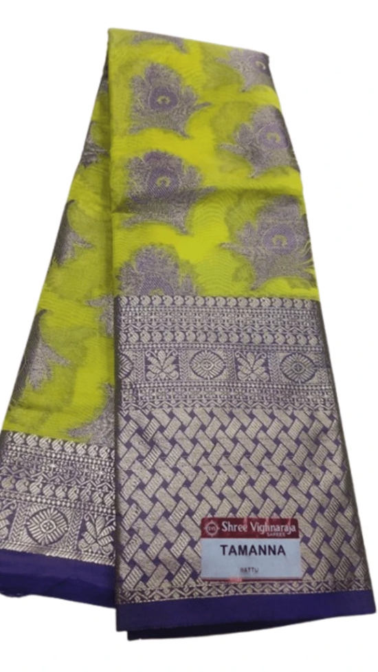 Green and Purple Floral Saree with Zari Border