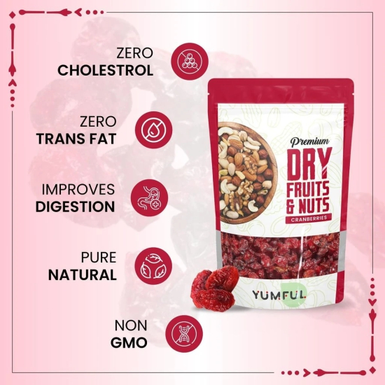 Yumful Cranberries Dried and Sliced 1Kg | Healthy Snacks | Ready to Eat Snack | 100% Clean with No Added Preservatives