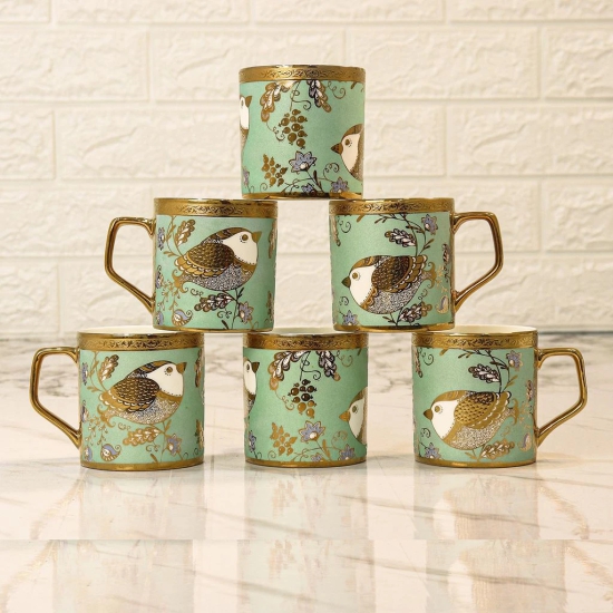 Femora Ceramic Goldcrest Green Tea Mugs, Ceramic Tea Cups, Coffee Mugs (180 ml, Golden) - 6 Pcs Set