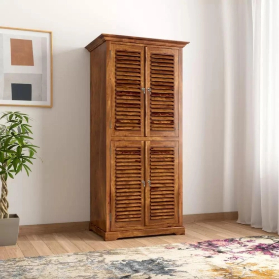 Premium Teak 4 Door Wood Wardrobe-Brown