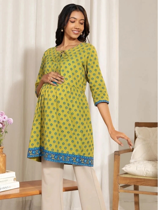 Janasya Green Cotton Maternity Tunics Single - 2XL