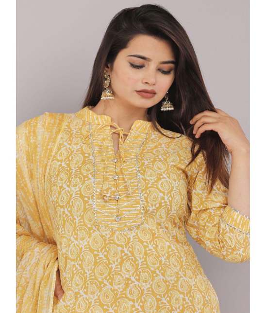 HIGHLIGHT FASHION EXPORT Cotton Printed Kurti With Pants Womens Stitched Salwar Suit - Yellow ( Pack of 1 ) - None