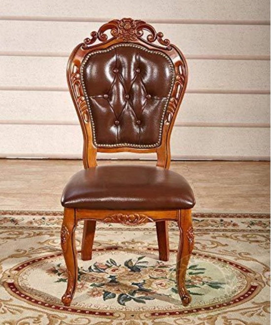 Wooden Twist Precious Hand Carved Royal Look Dining Chair (Teak Wood)-Brown