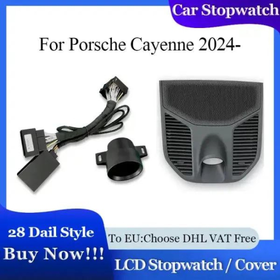 LCD Stopwatch for Porsche Cayenne 2024 Digital Cluste Meters Watch Car Timer Interior Center Dashboard Clock Compass delete-Black Cover Watch
