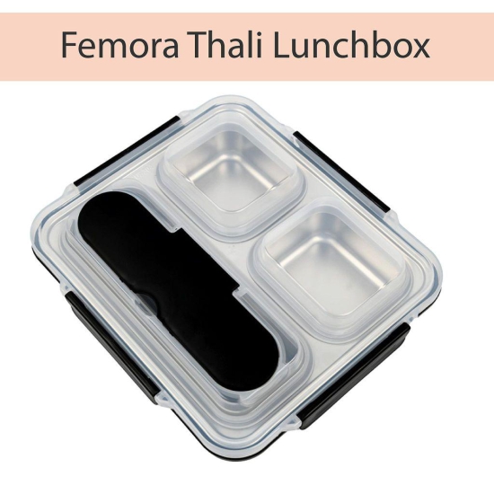 Femora High SS 304 Stainless Steel Lunch Box with Handle for Kids, Silver
