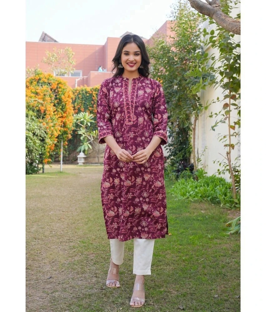 Vbuyz Cotton Printed Straight Womens Kurti - Purple ( Pack of 1 ) - None