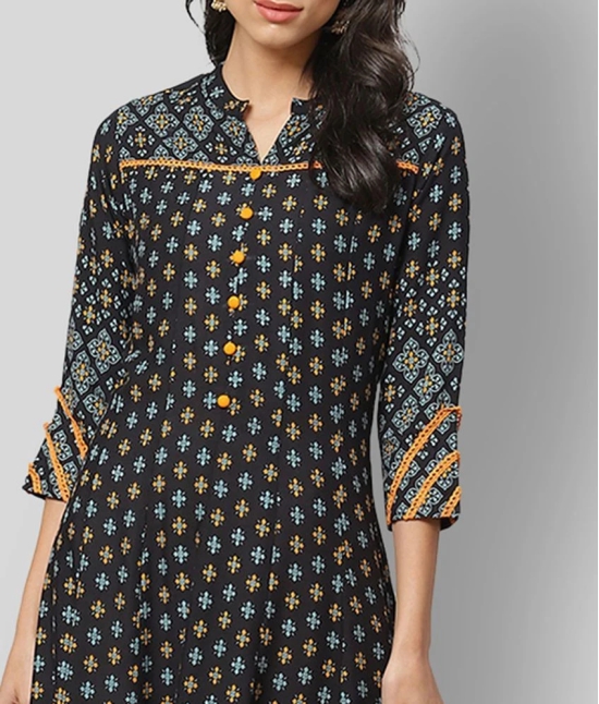 Yash Gallery - Black Rayon Womens Flared Kurti ( Pack of 1 ) - XXL