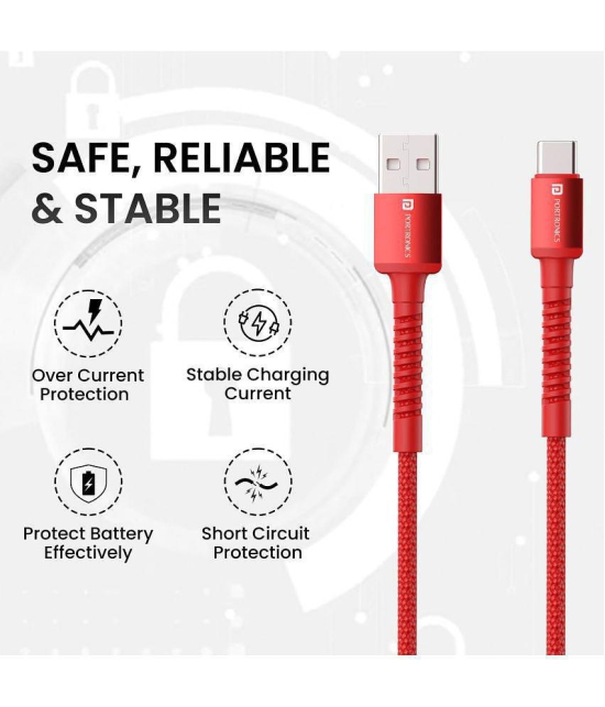 Portronics Red 3A Type C Cable 2 Meters - Red