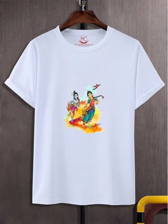 NITYANAND CREATIONS Round Neck White Holi T-Shirt for MEN-HOLI-T-SHIRT-11504-S