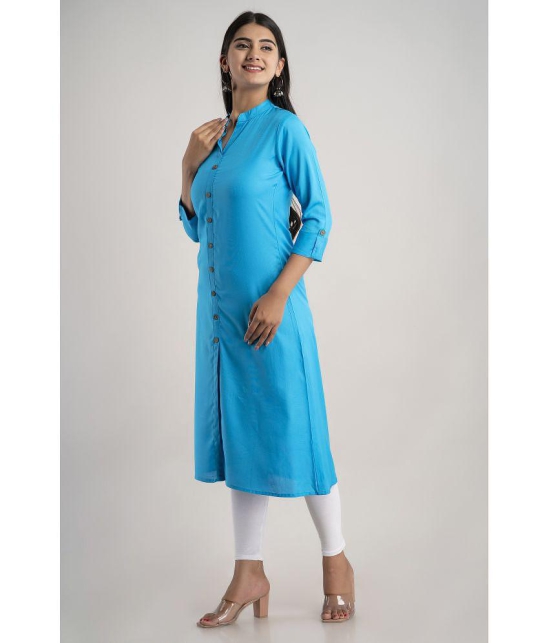 MAUKA - Blue Rayon Womens Front Slit Kurti ( Pack of 1 ) - None