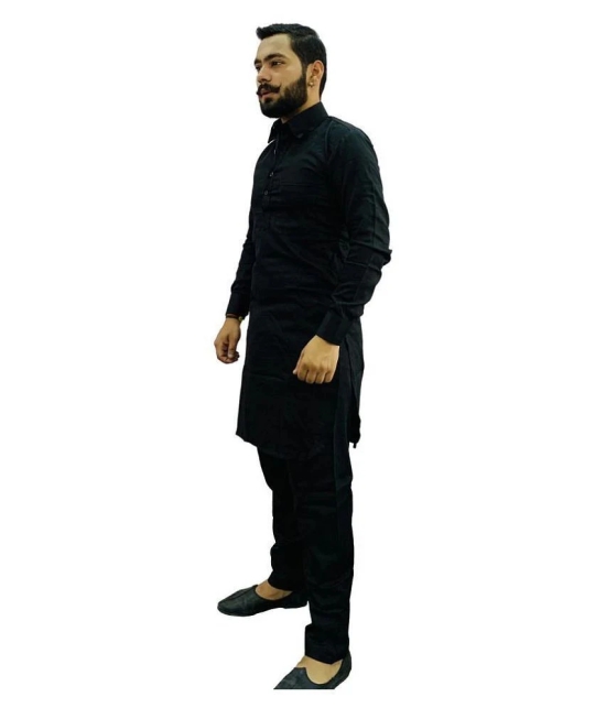 Preen Black Cotton Pathani Suit Single Pack - None