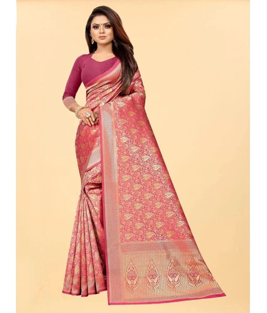 Gazal Fashions - Pink Banarasi Silk Saree With Blouse Piece ( Pack of 1 ) - Pink