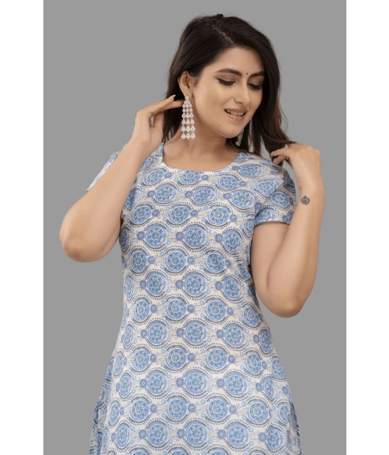 Frionkandy - Light Blue Cotton Womens Straight Kurti ( Pack of 1 ) - None