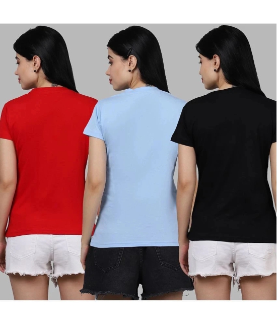 Fabflee - Multi Color Cotton Regular Fit Womens T-Shirt ( Pack of 3 ) - None