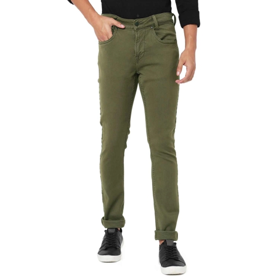 Olive Skinny Fit Knitted Stretch Jeans