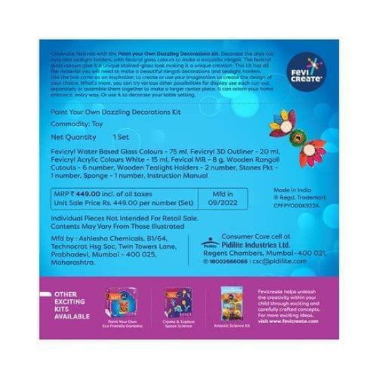 Fevicreate Paint Your Own Dazzling Decorations Diwali Kit contains Tealight Holders, Diya Cutouts, Fevicryl Glass Colours, Fevicol MR to make Acrylic Rangoli Best Creative Diwali Gift for Age 12 Years+