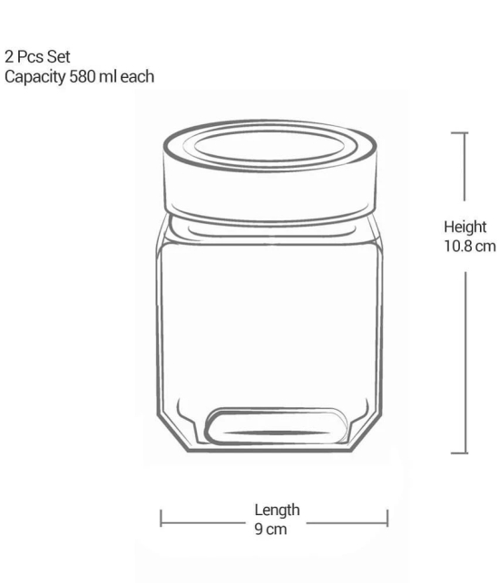 Treo By Milton Cube Storage Glass Jar, Set of 2, 580 ml Each, Transparent | Storage Jar | Modular Kitchen | Multipurpose Jar - Transparent