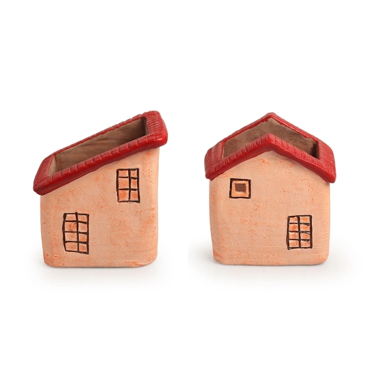 Homely Cottages Handmade & Hand-Painted Terracotta Table Planters Flower Pots (Set of 2, 6.1 & 5.7 Inches, Peach)