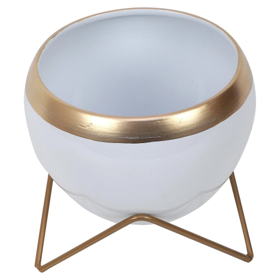 Apple Shape Metal White & Gold Planter (Set of 2)-White & Gold