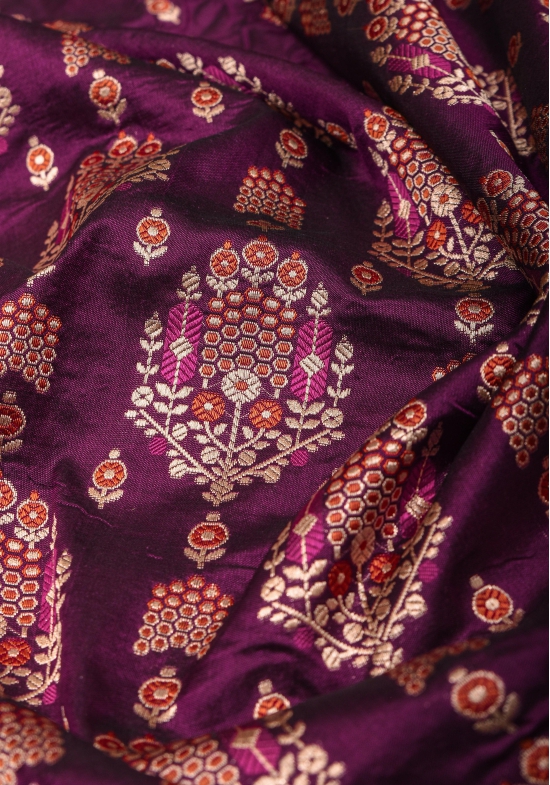 Unique Aubergine Intricate Banarasi Katan silk saree with Meenakari Jaal  | SILK MARK CERTIFIED