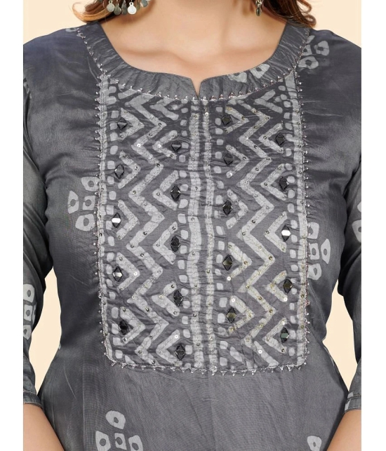 Vbuyz - Grey Chanderi Womens Straight Kurti ( Pack of 1 ) - None