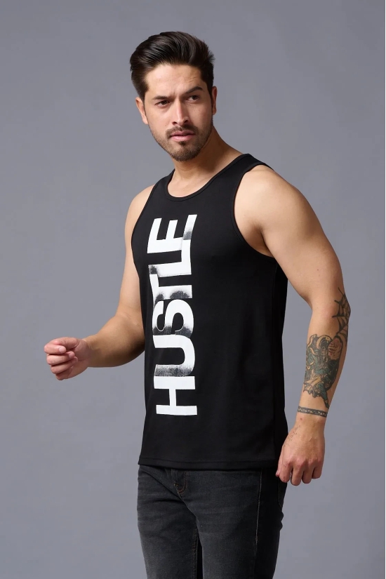 Husstle Printed Black Vest for Men 4XL