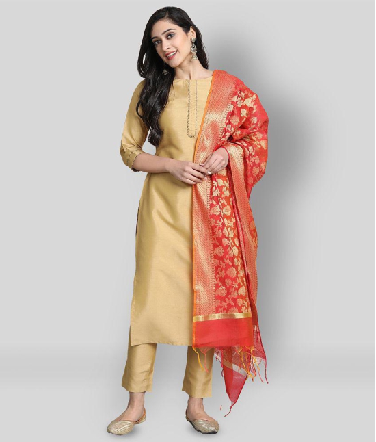 Janasya - Gold Straight Silk Women's Stitched Salwar Suit ( Pack of 1 ) - S