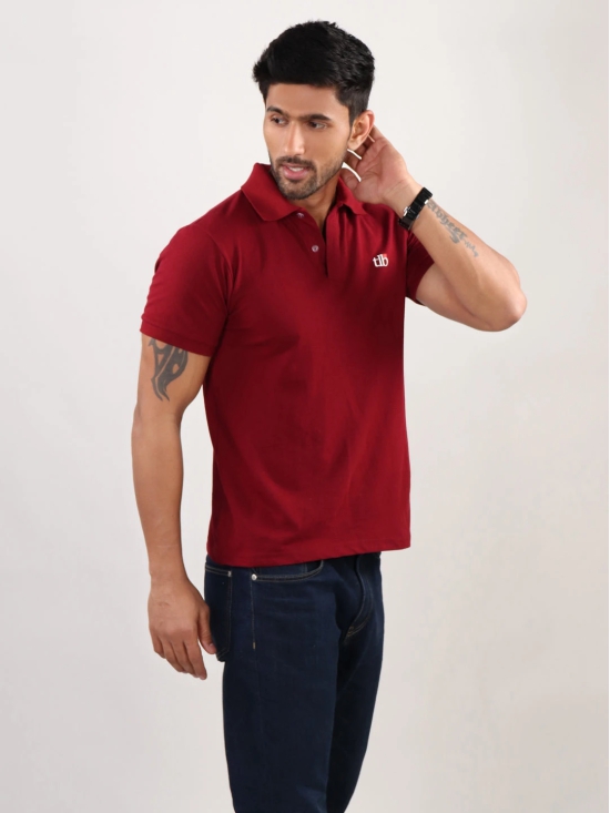 Men Maroon Polo Neck T-Shirt-M / Maroon