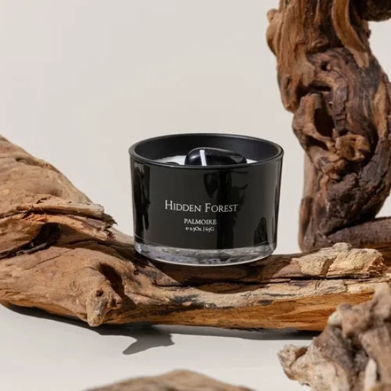 Hidden Forest Soy Wax Candle with Fortune Stone-Black / Large