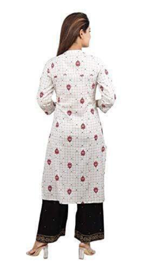 Women's Rayon Hand Work Casual Wear/Ethnic wear/Kurti Palazzo Set Calf Length Kurti Plazo Set for Women (White)