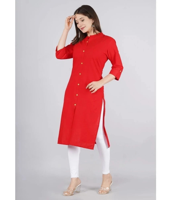 KIPEK - Red Cotton Womens Front Slit Kurti ( Pack of 1 ) - XXL