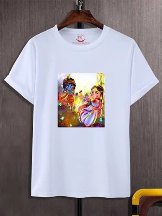 NITYANAND CREATIONS Round Neck White Holi T-Shirt for MEN-HOLI-T-SHIRT-11549-S