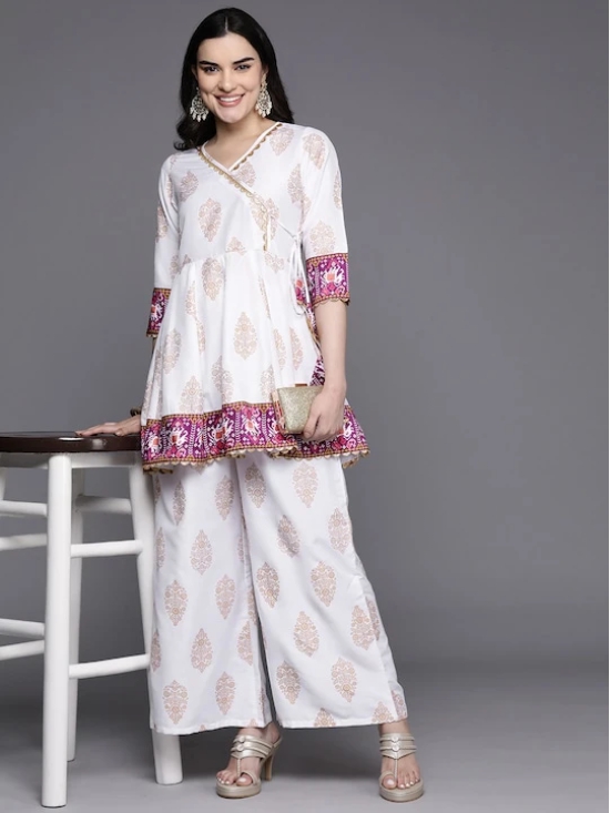 Ethnic Motifs Printed Angrakha Gotta Patti Kurti with Palazzos