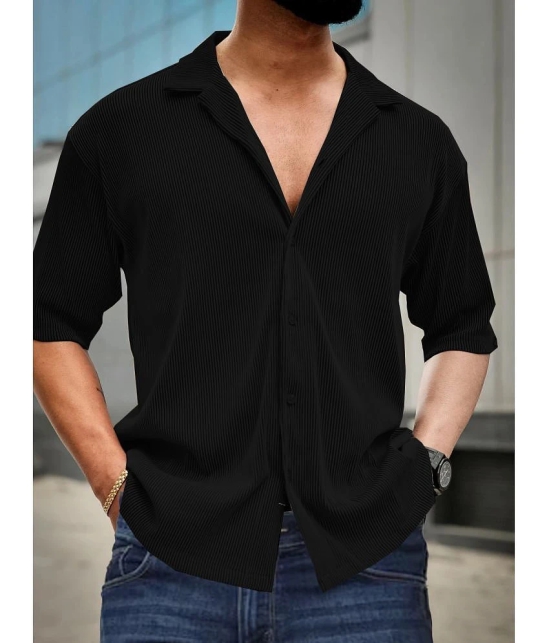 clafoutis Lycra Relaxed Fit Self Design 3/4th Sleeves Mens Polo T Shirt - Black ( Pack of 1 ) - None