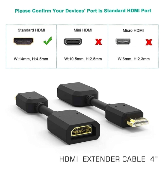 Lapster High Speed HDMI Extension Cable 10 cm for TV, Laptop (Black) - 1 Piece